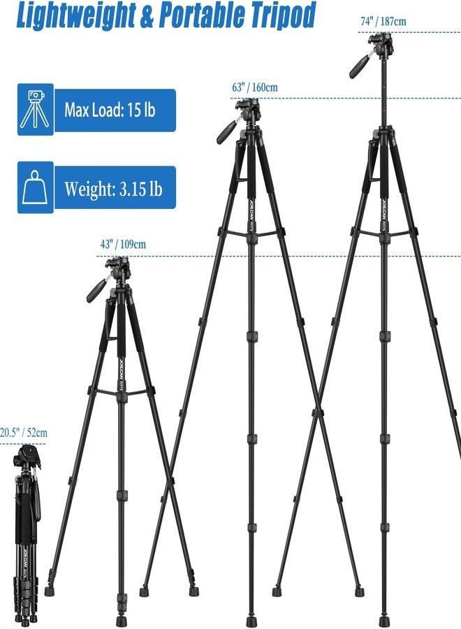 JOILCAN Tripod Camera Tripods, 74" Tripod for Camera Phone Video Recording, Heavy Duty Cameras Tripod Stand, Professional Travel DSLR Tripods Compatible with Canon iPhone, Max Load 15 LB - Image 2